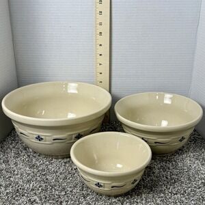 Longaberger Pottery Heritage Woven Traditions Nested Mixing Bowls BLUE ~Set Of 3